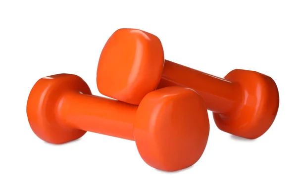 Orange Dumbbells White Background Weight Training Equipment — Stock Photo, Image