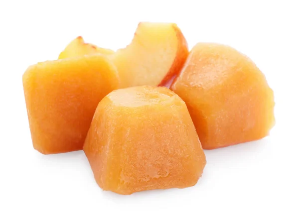 Bevroren Nectarine Puree Blokjes Fruit Witte Achtergrond — Stockfoto