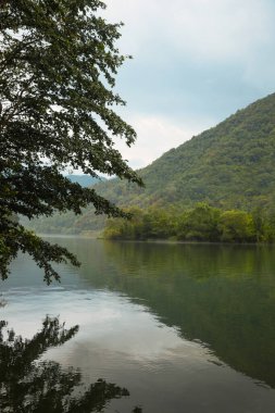 Dağlardaki güzel nehrin resimli manzarası