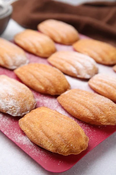Delicious Madeleine Cookies Baking Mold White Table Closeup — Stock Photo, Image