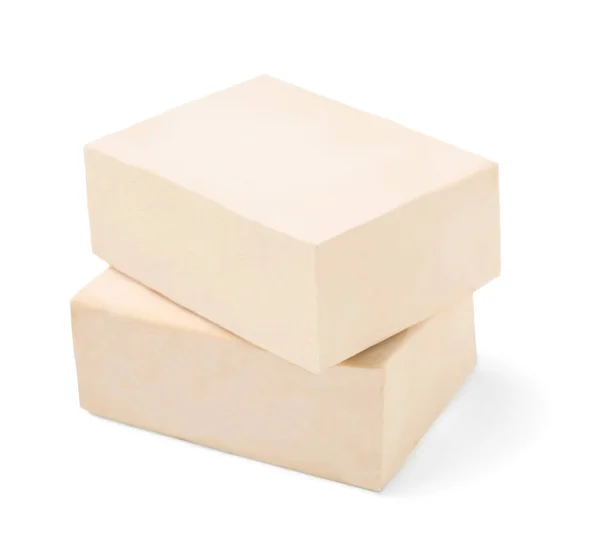 Blocks Compressed Yeast White Background — Stock Photo, Image