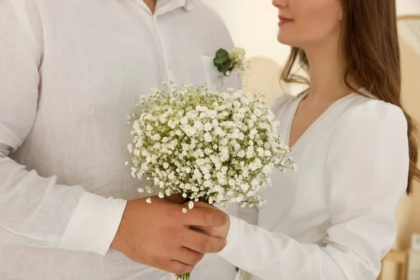 Bruid Bruidegom Samen Binnen Close Bruidspaar — Stockfoto