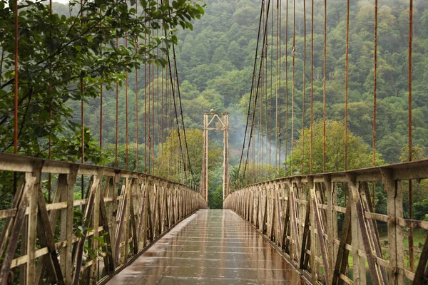 山の中で川を渡って錆びた金属製の橋の美しい景色 — ストック写真