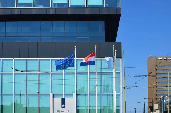 Haag Nizozemsko Května 2022 Vlajky Evropské Unie Nizozemska Vlály Poblíž — Stock fotografie