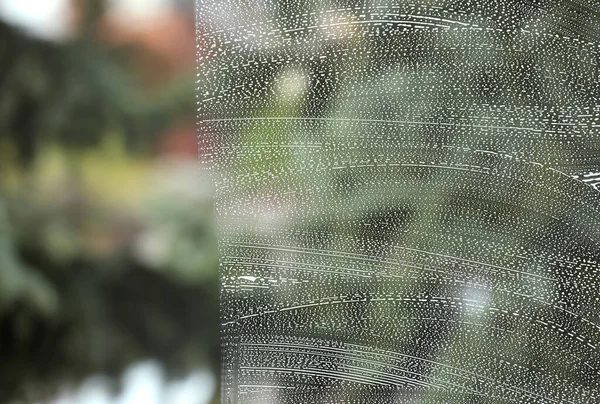 Cleaning Foam Window Glass Closeup View — Stock Photo, Image