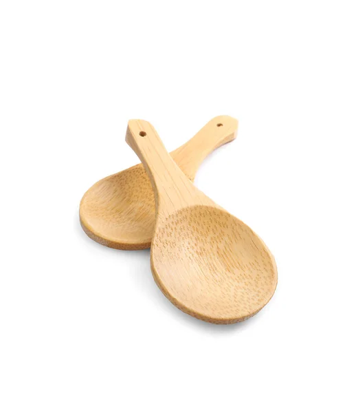 Two New Wooden Spoons White Background — Stock Photo, Image