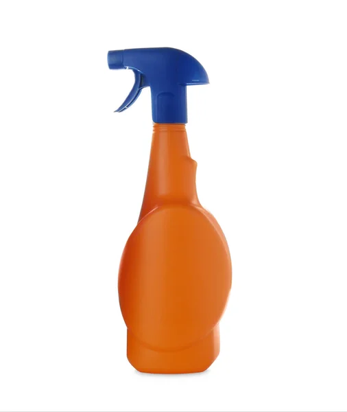 Orange Sprühflasche Mit Reinigungsmittel Isoliert Auf Weiß — Stockfoto
