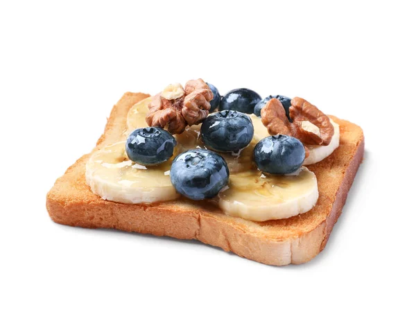 Stock image Delicious toast with bananas, blueberries and nuts isolated on white