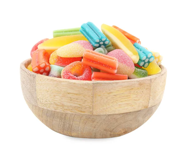 Schaal Van Smakelijke Kleurrijke Gelei Snoepjes Witte Achtergrond — Stockfoto
