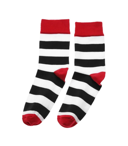 Striped Socks White Background Top View — Stock Photo, Image