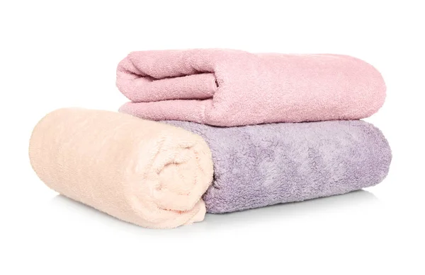 Folded Rolled Soft Terry Towels White Background — Stock Photo, Image
