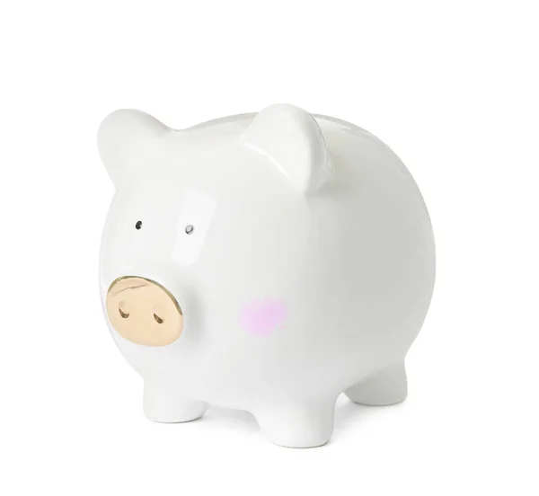 Piggy Bank Geïsoleerd Wit Besparing Van Geld — Stockfoto