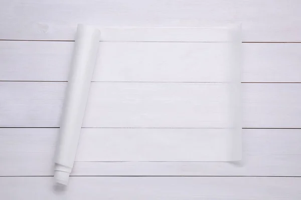 Backpapierrolle Auf Weißem Holztisch Draufsicht — Stockfoto