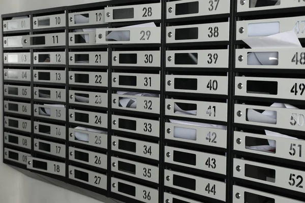 Buzones Metálicos Con Cerraduras Números Recibos Oficina Correos — Foto de Stock