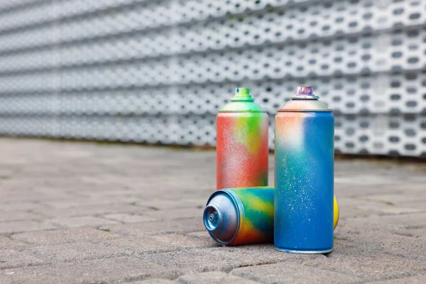 Used Cans Spray Paints Pavement Space Text — Stock Photo, Image