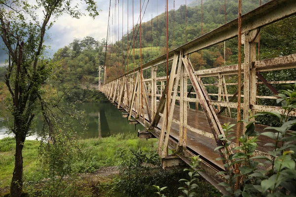 Belle Vue Sur Pont Métallique Rouillé Sur Rivière Dans Les — Photo
