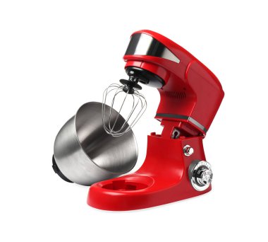 Modern red stand mixer isolated on white