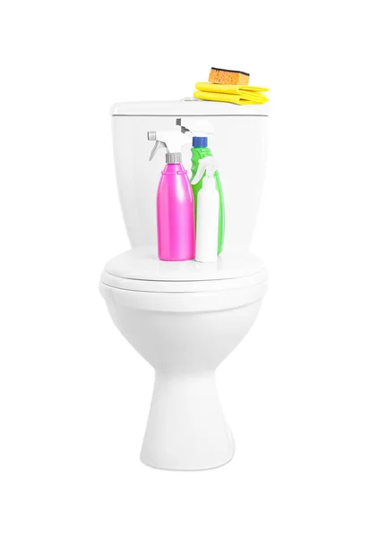 Toalete Suprimentos Limpeza Fundo Branco — Fotografia de Stock