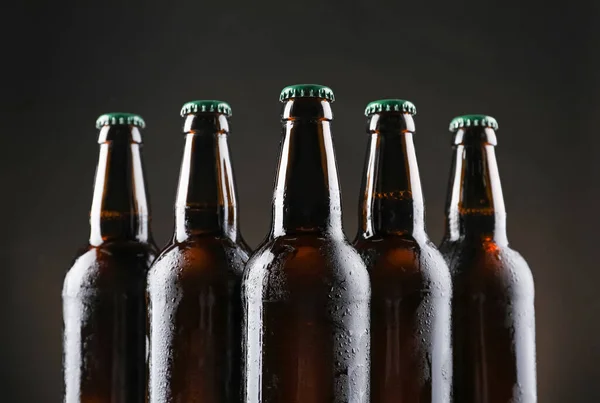Many Bottles Beer Dark Background Closeup — Stock Photo, Image