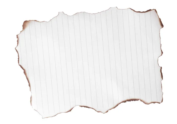 Pedaço Papel Com Bordas Escuras Queimadas Isolado Branco Espaço Para — Fotografia de Stock