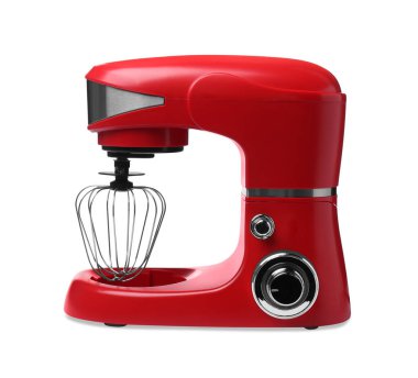 Modern red stand mixer isolated on white