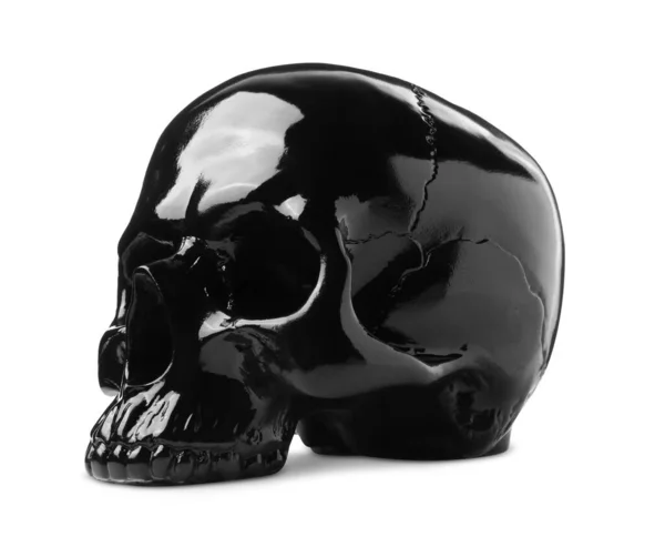 Cráneo Negro Brillante Con Dientes Aislados Blanco — Foto de Stock
