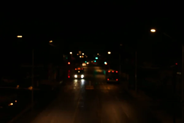 Vista Turva Estrada Com Carros Noite Efeito Bokeh — Fotografia de Stock