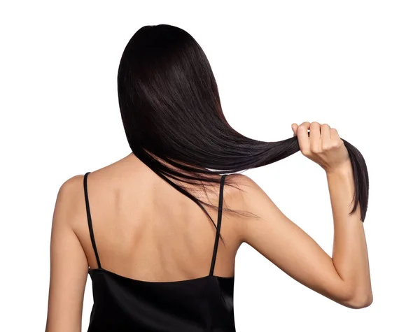 Žena Silnými Zdravými Vlasy Bílém Pozadí Pohled Zezadu — Stock fotografie
