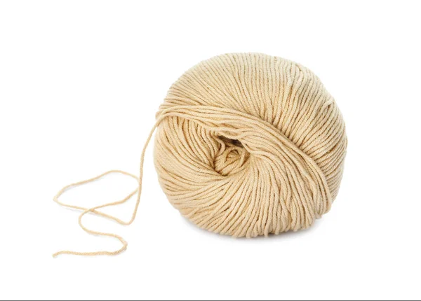 Soft Beige Woolen Yarn Isolated White — Stock Photo, Image