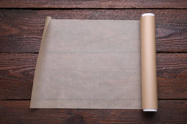 Roll Baking Paper Wooden Table Top View — Stock Photo, Image