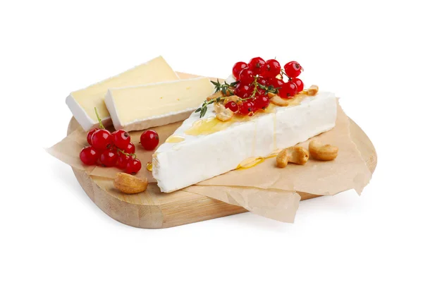 Brie Cheese Served Red Currants Nuts Honey Isolated White Royalty Free Stock Images