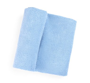 Açık mavi terry havlu beyaz, üst görünüm izole