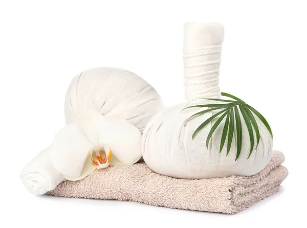 Sacs Massage Base Plantes Fleur Feuille Verte Serviette Sur Fond — Photo