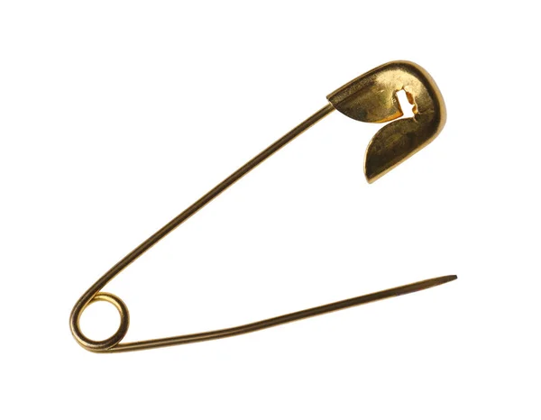 New Golden Safety Pin Isolated White — Stock Photo, Image