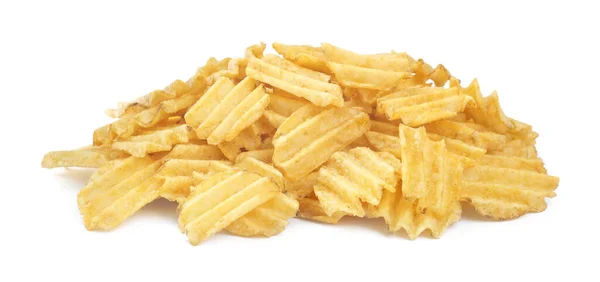 Heap Delicious Ridged Potato Chips White Background — Stockfoto