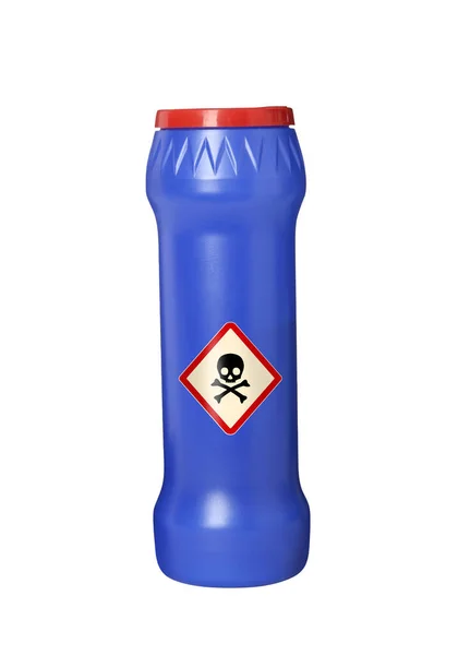 stock image Bottle of toxic household chemical with warning sign on white background