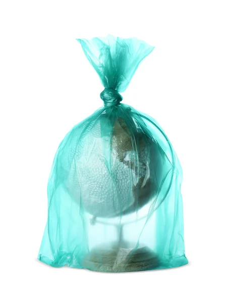 Globe Plastic Bag Isolated White Environmental Conservation — стоковое фото