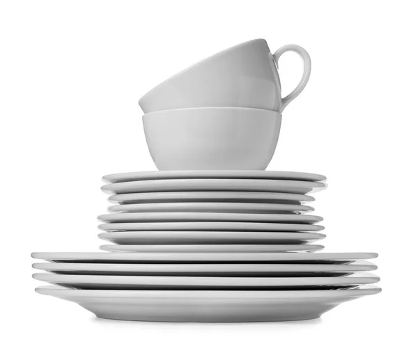 Набор Чистой Посуды Изолирован Белом — стоковое фото