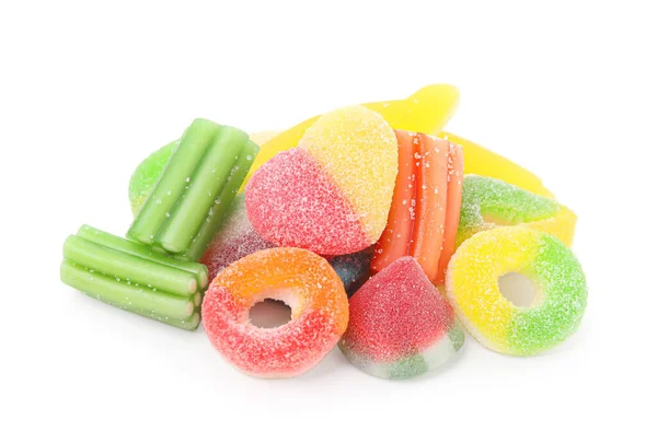 Pile Tasty Colorful Jelly Candies White Background — Stock Photo, Image