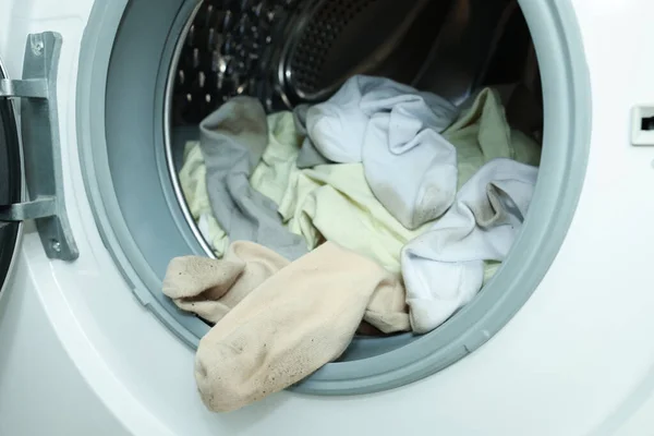 Many Dirty Socks Washing Machine Closeup — Stock Photo, Image