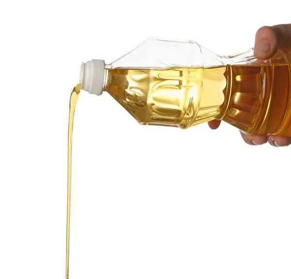 Pouring Cooking Oil Bottle White Background — Stock Photo, Image