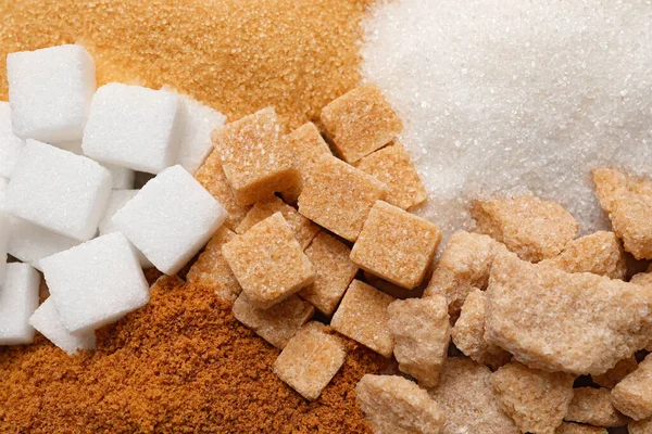 Arkaplan Olarak Şekerin Farklı Türleri Yakın Plan — Stok fotoğraf