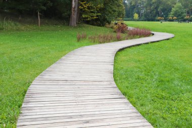Yolları ve yeşil çimenleri olan güzel bir şehir parkı