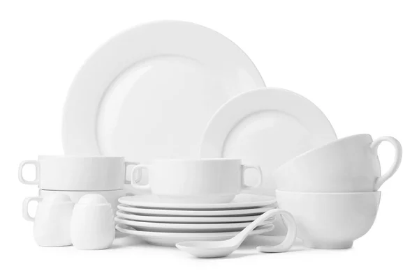 Набір Чистого Посуду Ізольовано Білому — стокове фото