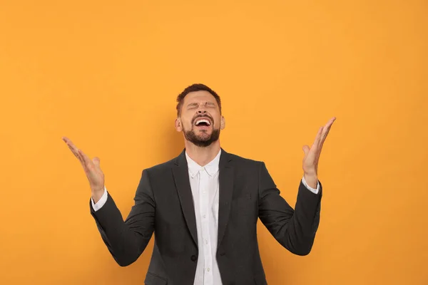 Aggressive Man Shouting Orange Background Hate Concept — Stock fotografie