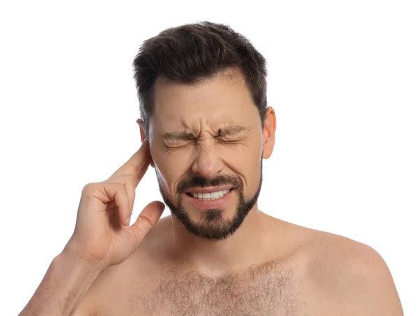 白人背景下的耳朵疼痛 — 图库照片