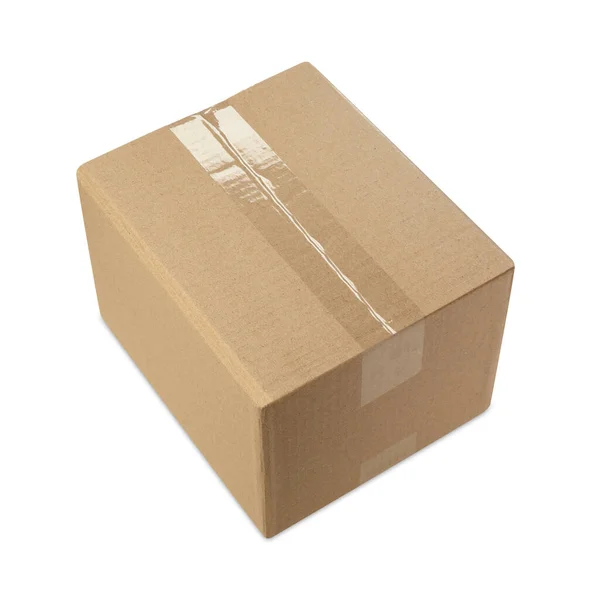 One Closed Cardboard Box White Background — Stock Photo, Image