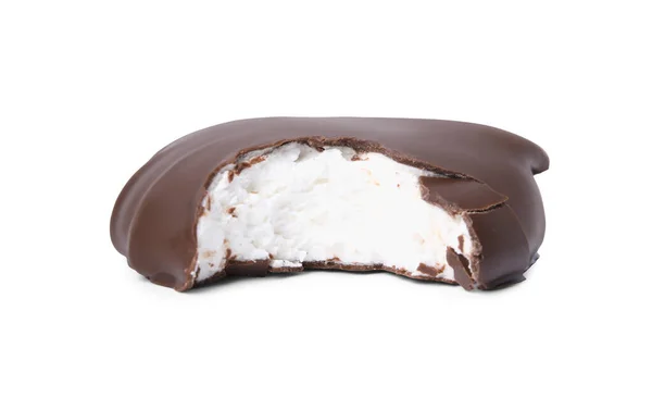 Läcker Choklad Täckt Marshmallow Isolerad Vit — Stockfoto