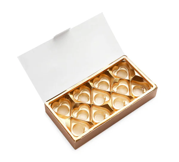 Κενό Κουτί Σοκολατένιες Καραμέλες Που Απομονώνονται Λευκό Πάνω Όψη — Φωτογραφία Αρχείου