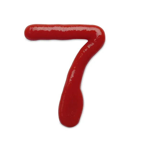 七号用白色背景的番茄酱做的 顶部视图 — 图库照片